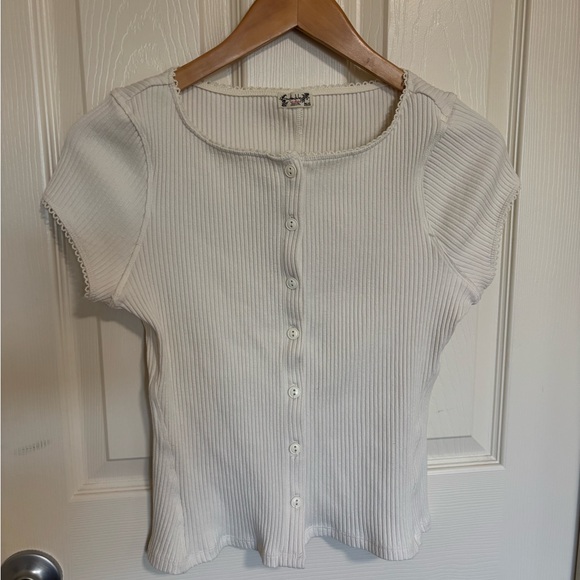 Free People Intimately Ivory Ribbed Button Front Top spring summer NWT basic - Picture 5 of 12